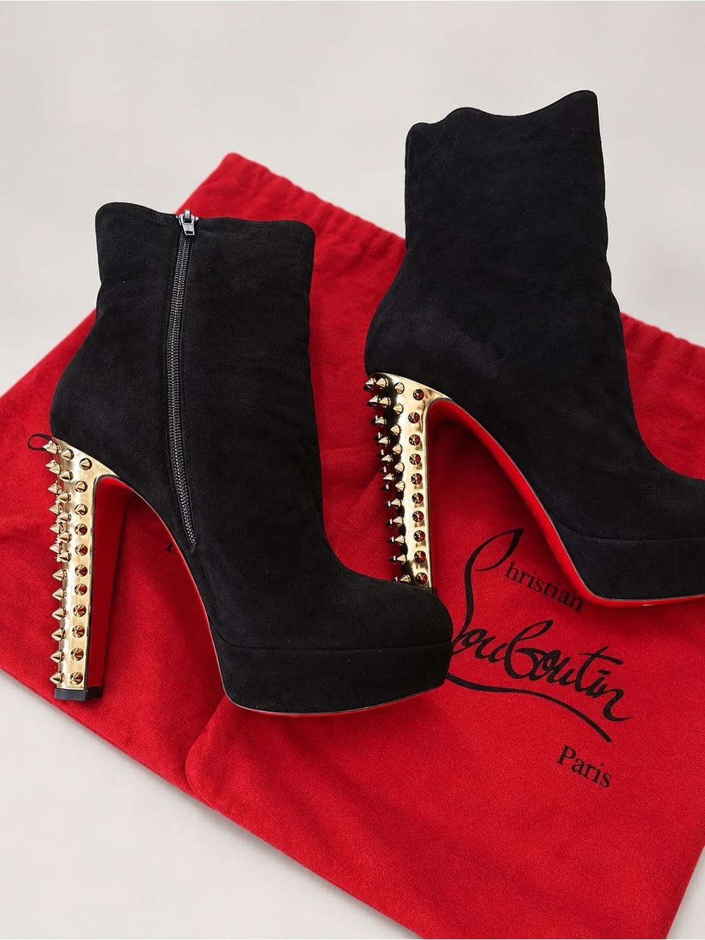Christian Louboutin Black Suede Spike Heel Platform Booties EU 41 120mm
